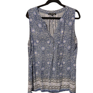 Ana Christine Blue and White Floral Sleeveless Tunic Blouse